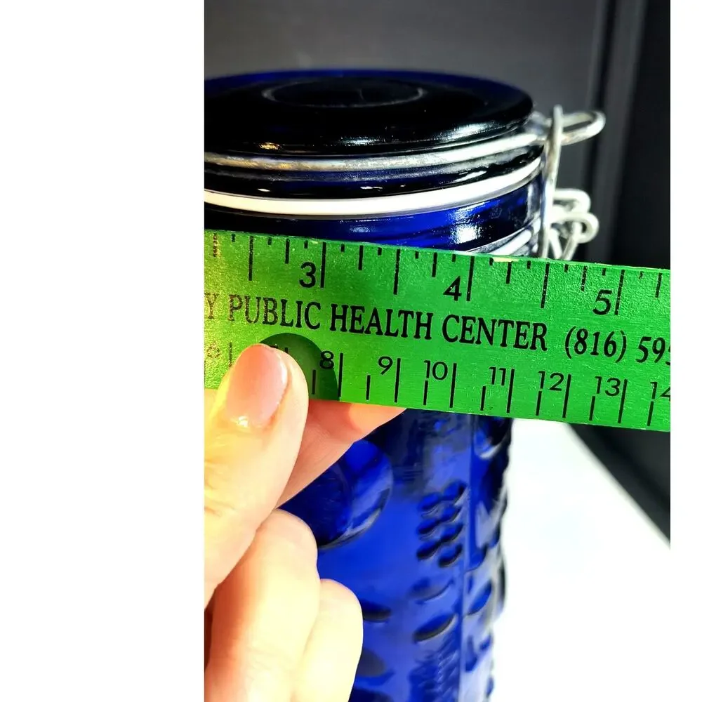 1055.  Tall Pasta Cobalt Blue Cannister Wire Bale Hinged Lid